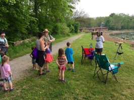 Interpretive naturalist Kaitlyn Sproles stopped by my morning painting demonstration with her Nature's Color Hike group who were each given a paint chip to match with things seen along the trail. Great idea!